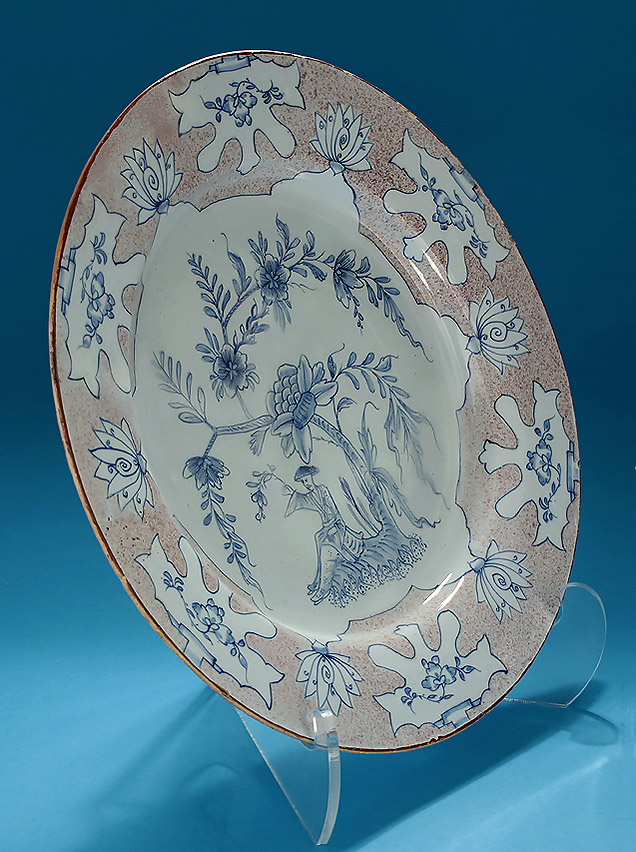  ENGLISH DELFT MANGANESE & BLUE “WOOLSACK" CHARGER, probably Liverpool, c1745-55, oblique left